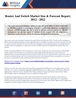 Router And Switch Market Is Expected To Gain USD 41.03 Billion By 2022