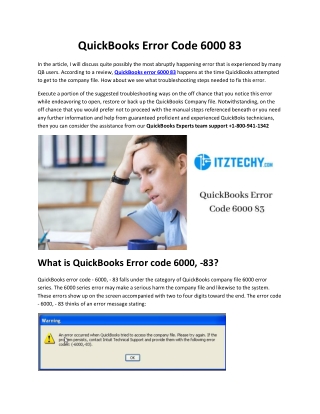 QuickBooks Error 6000 83 - Solutions to Fix