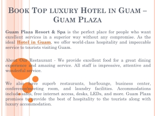 Book Top luxury Hotel in Guam – Guam Plaza