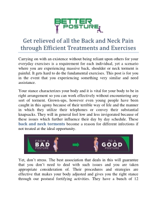 Get relieved of all the Back and Neck Pain through Efficient Treatments and Exercises
