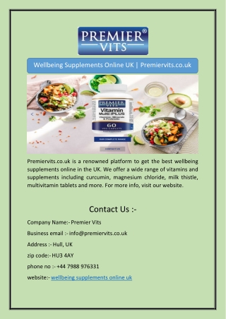 Wellbeing Supplements Online UK | Premiervits.co.uk