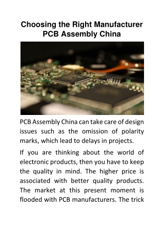 Choosing the Right Manufacturer PCB Assembly China
