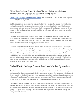 Global Earth Leakage Circuit Breakers Market
