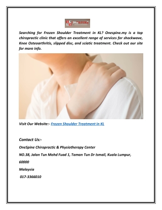 Frozen Shoulder Treatment in Kl | Onespine.my