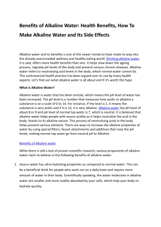 Benefits of Alkaline Water Health Benefits How To Make Alkaline Water and Its Side Effects