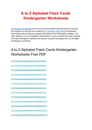 A to Z Alphabet Flash Cards Kindergarten Worksheets free PDF