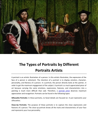 The Types of Portraits by Different Portraits Artists