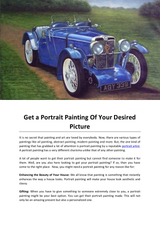 Get a Portrait Painting Of Your Desired Picture