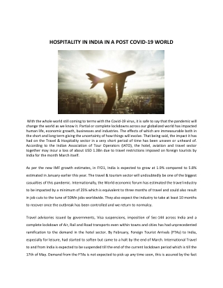 HOSPITALITY IN INDIA IN A POST COVID-19 WORLD