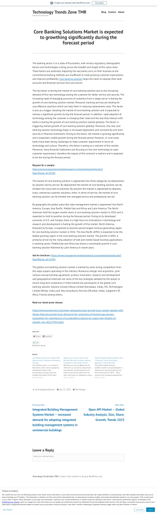 Core Banking Solutions Market - Global Industry Analysis and Forecast | 2025