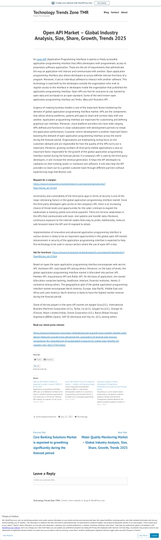 Open API Market Share, Growth, Size, Trends, Shipment, Sales | Industry Forecast