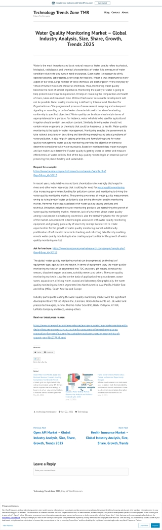 Water Quality Monitoring Market - Global Industry Analysis, Size, Share, Growth,
