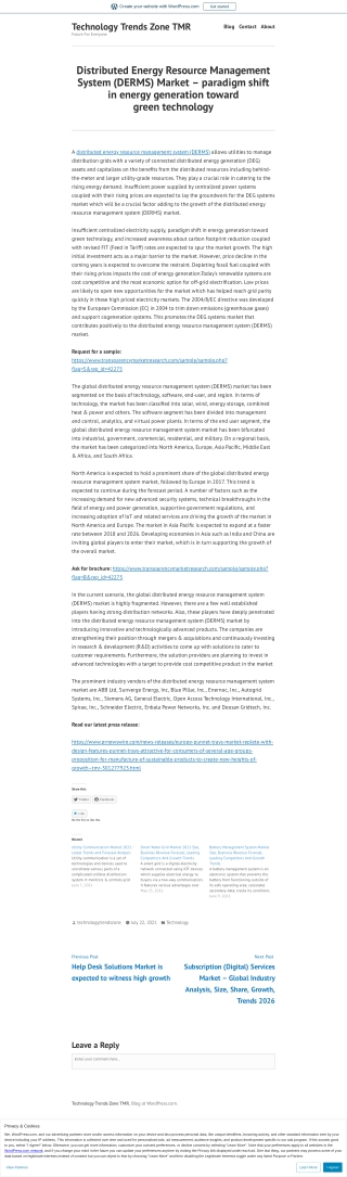 Distributed Energy Resource Management System (DERMS) Market Scope, Size, Share,