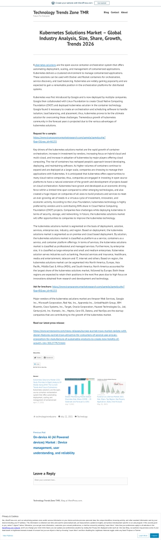 Kubernetes Solutions Market Scope, Analysis, Size, Share, Trends by 2026
