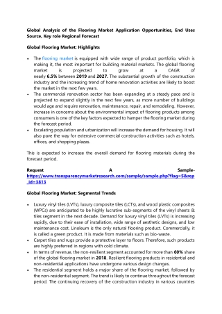 Global Analysis of the Flooring Market Application Opportunities, End Uses Sourc
