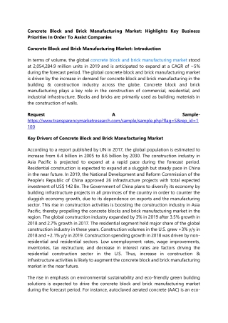 Concrete Block and Brick Manufacturing Market : Highlights Key Business Prioriti