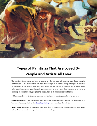 Types of Paintings That Are Loved By People and Artists All Over
