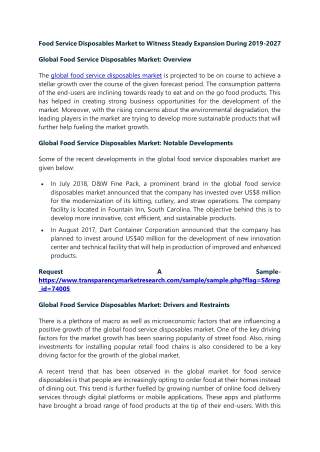 Food Service Disposables Market to Witness Steady Expansion During 2019-2027