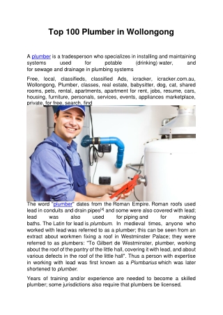 Top 100 Plumber in Wollongong