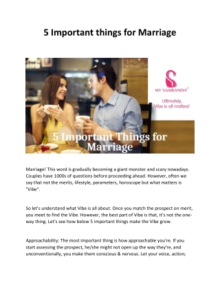 5 Important things for Marriage
