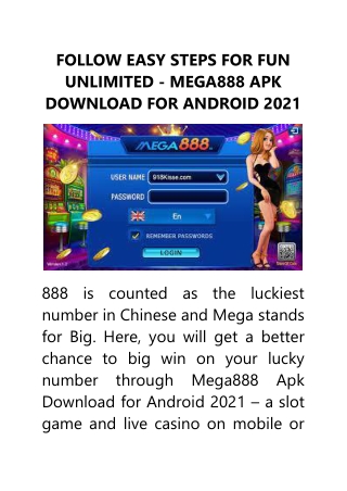 Follow Easy Steps for Fun Unlimited - Mega888 Apk Download For Android 2021