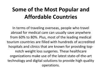 Most Affordable Countries for Weight Loss Surgery!