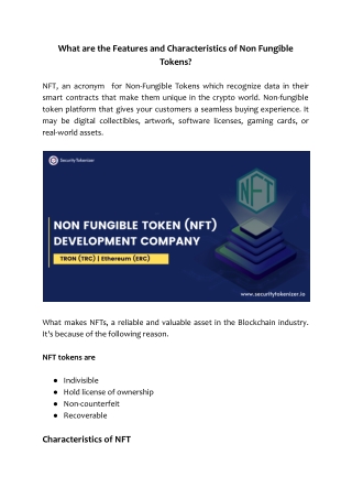 What are the Features and Characteristics of Non Fungible Tokens_