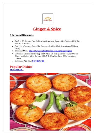 Ginger and Spice Alice Springs takeaway, NT - 5% Off
