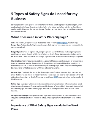 5 Types of Safety Signs do I need for my Business