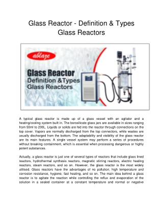 Ablaze Glass Works - Glass Reactor - Definition & Types Glass Reactors