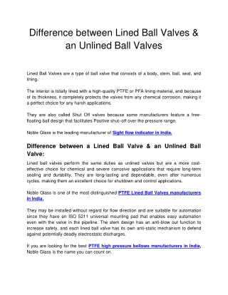 Difference between Lined Ball Valves & an Unlined Ball Valves