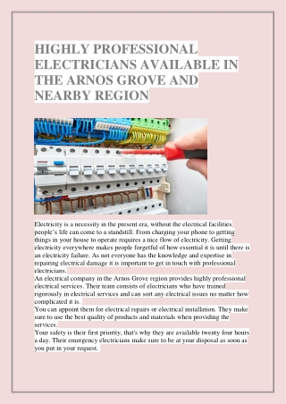 HIGHLY PROFESSIONAL ELECTRICIANS AVAILABLE IN THE ARNOS GROVE AND NEARBY REGION