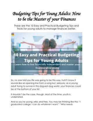 Budgeting Tips for Young Adults: How to be the Master of your Finances