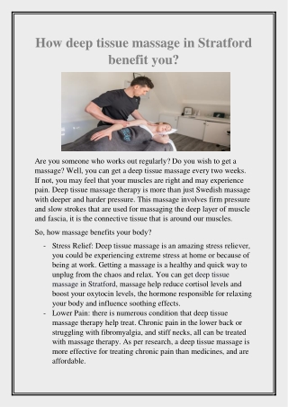 How deep tissue massage in Stratford benefit you