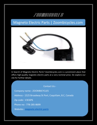 Magneto Electric Parts | Zoombicycles.com