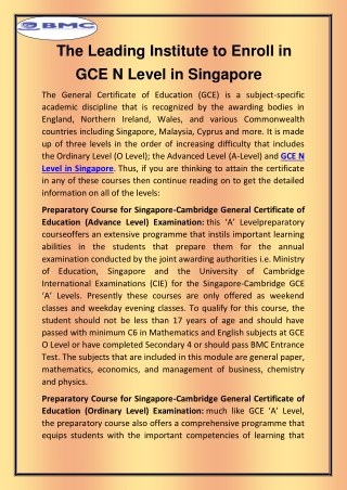The Leading Institute to Enroll in GCE N Level in Singapore