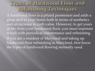hardwood floor refinishing Maryland