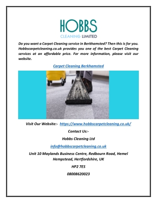 Carpet Cleaning Berkhamsted | Hobbscarpetcleaning.co.uk