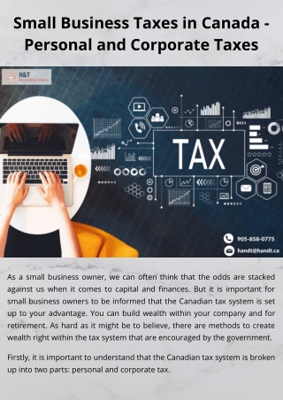 Small Business Taxes in Canada - Personal and Corporate Taxes