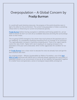 Overpopulation – A Global Concern by Pradip Burman