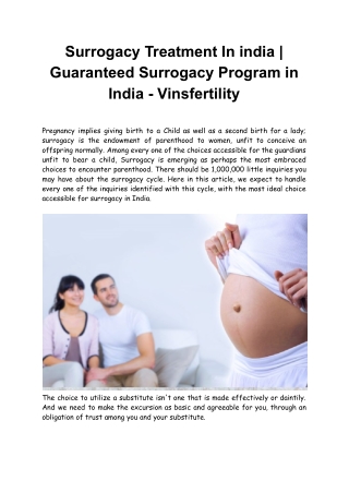 Surrogacy Treatment In India | Guaranteed Surrogacy Program in India - Vinsferti