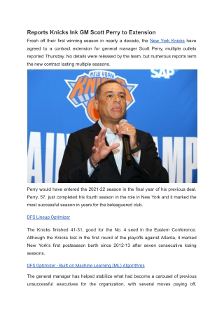 Reports Knicks Ink GM Scott Perry to Extension