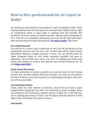 How to Hire professionals for AC repair in Delhi?