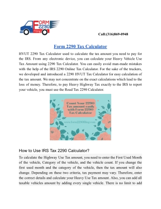 Form 2290 tax Calculator