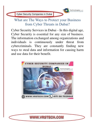 What are Ways to Protect your Business from Cyber Security Dubai?