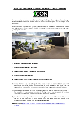 Top 5 Tips To Choose The Best Commercial Fit out Company