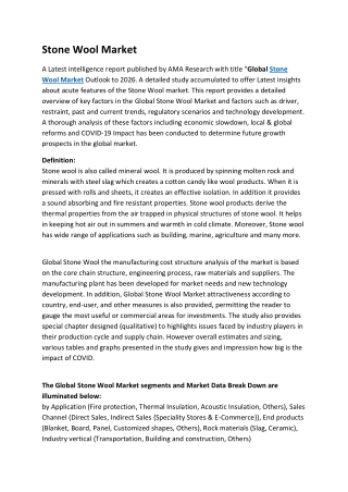 Stone Wool Current Scenario, Investment Feasibility & Demand-Supply Data