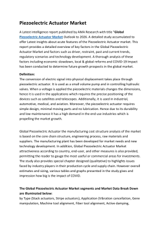 Piezoelectric Actuator Market: Know Reasons Why Opportunity Knocks Again