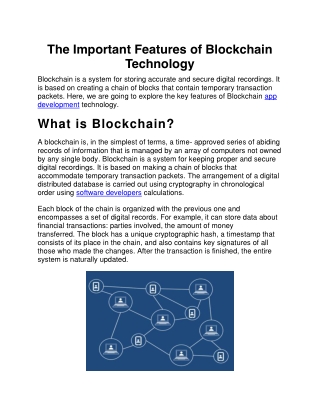 The Important Features of Blockchain Technology