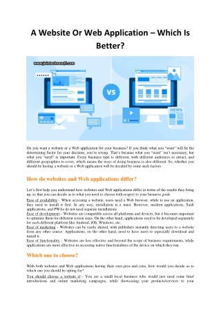A Website Or Web Application – Which Is Better
